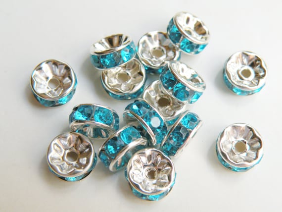 20 Aquamarine Blue rhinestone rondelle spacer beads 8mm DB19828