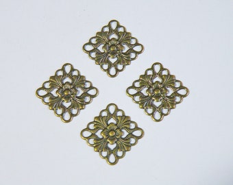 12 Flache ausgebogten Quadrat Blumenmotiv Verbinder Link antike Bronze fokale Stück Steampunk 16x16mm 5130FY