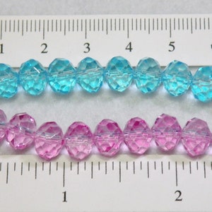Ombré Faceted Crystal Glass Rondelle Beads, Multicolor Hot Pink to Lavender to Aquamarine, 8x6mm 6x4mm 4x3mm Full Strand TEW15459 image 6