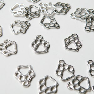 10 Animal Paw charms dog paw cat paw bear paw cutout antique silver finish 13x11mm P17AS-AS image 1