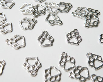 10 Animal Paw charms dog paw cat paw bear paw cutout antique silver finish 13x11mm P17AS-AS