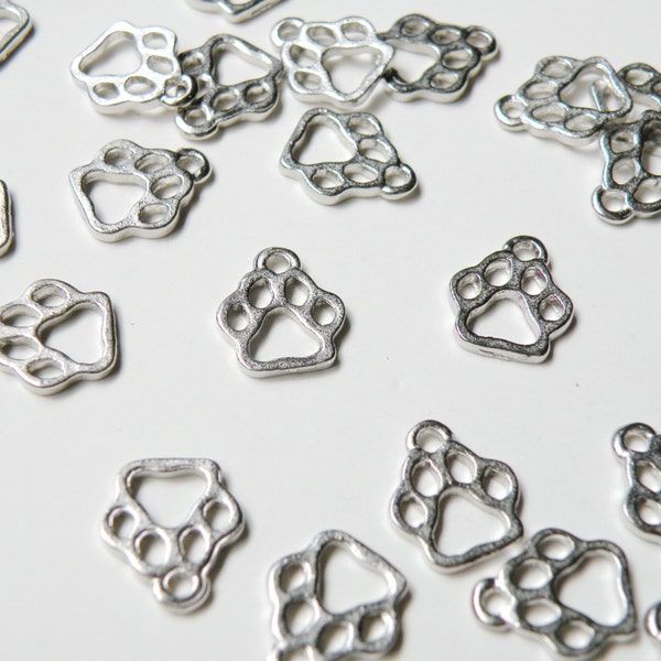 10 Animal Paw charms dog paw cat paw bear paw cutout antique silver finish 13x11mm P17AS-AS