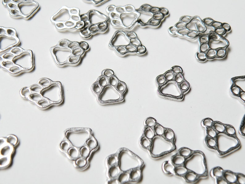 10 Animal Paw charms dog paw cat paw bear paw cutout antique silver finish 13x11mm P17AS-AS image 1