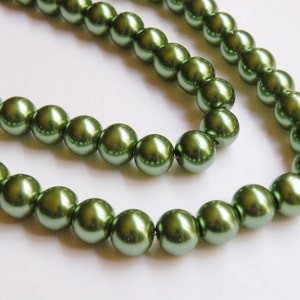Olive Green glass pearl beads round 10mm full strand 9881GL