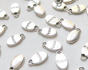 10 Peace oval charms Inspirational words egg shape drops affirmation messages antique silver 15x8mm DB19582