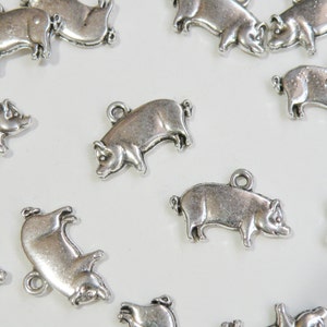 10 Pig Hog charms Chinese Year of the Pig Zodiac FFA antique silver 13x20mm P20363 image 1