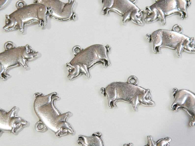 10 Pig Hog charms Chinese Year of the Pig Zodiac FFA antique silver 13x20mm P20363 image 1