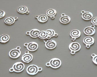 20 Round swirl charms shiny silver plated nickel free brass 9x7mm 6723FD