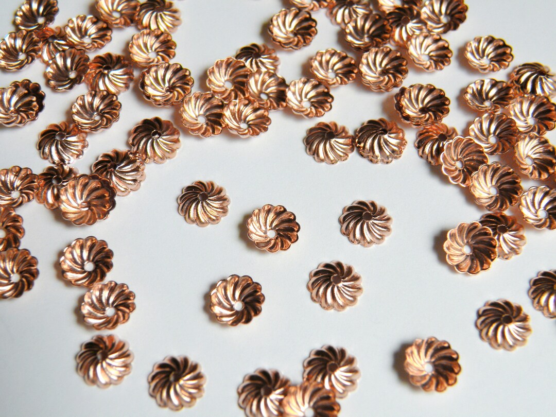 50 Copper Scalloped Ribbed Bead Caps, Shiny Plated Brass 7mm PO043-02C ...