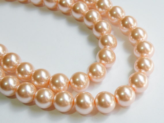 Peachy Pink glass pearl beads round 16mm full strand 2020GL Peachy Pink glass pearl beads round 16mm full strand 2020GL