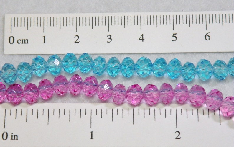 Ombré Faceted Crystal Glass Rondelle Beads, Multicolor Hot Pink to Lavender to Aquamarine, 8x6mm 6x4mm 4x3mm Full Strand TEW15459 image 7