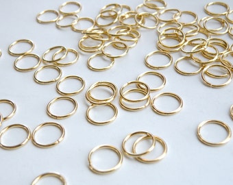 50 Jump Rings open round shiny gold plated nickel free brass 10mm 18 gauge A4899FN