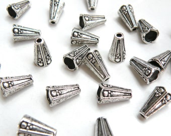 10 Fancy Cone end beads with scalloped edge antique silver 13x8mm DB29810