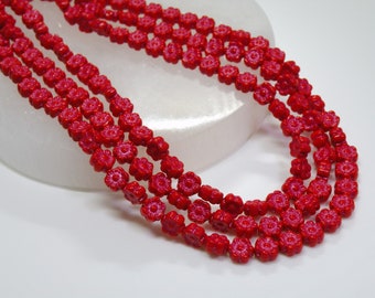 Cherry Red Silver Blue Wash Czech Pressed Glass Beads Hawaii Flower Hibiscus Floral 6mm 50pcs CB6-93190-43807M