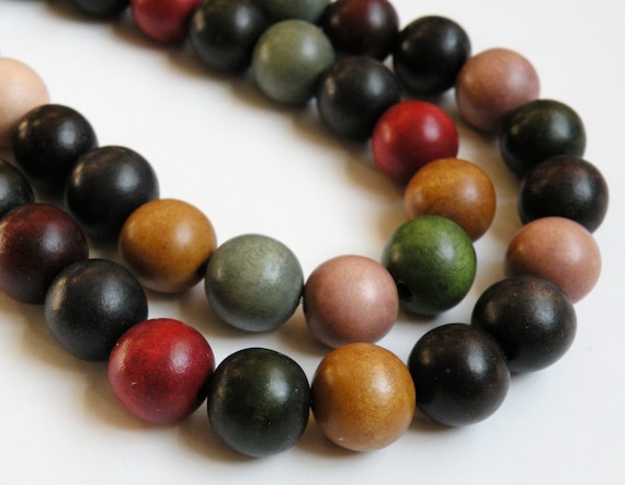 Earth Tone wood bead mix round fall colors Cheesewood 19-20mm eco-friendly full strand 1310NB
