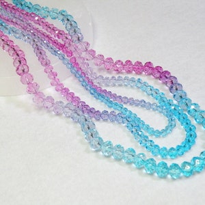 Ombré Faceted Crystal Glass Rondelle Beads, Multicolor Hot Pink to Lavender to Aquamarine, 8x6mm 6x4mm 4x3mm Full Strand TEW15459 image 1