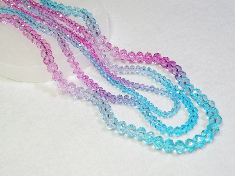 Ombré Faceted Crystal Glass Rondelle Beads, Multicolor Hot Pink to Lavender to Aquamarine, 8x6mm 6x4mm 4x3mm Full Strand TEW15459 image 1