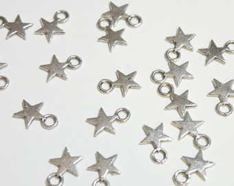 50 Tiny star charms antique silver 11x8mm DB00349