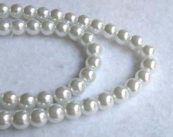 White glass pearl beads round 6mm full strand 7741GB