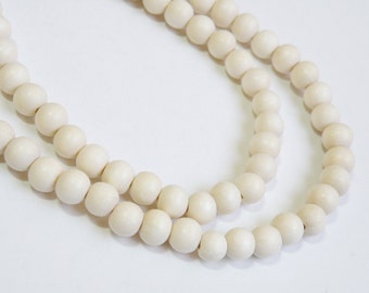 White wood beads round 7-8mm full strand eco-friendly off-white Cheesewood 9441NB