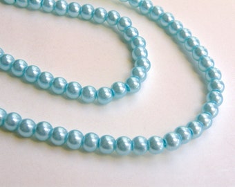 Turquoise blue glass pearl beads round 6mm full strand 7747GB