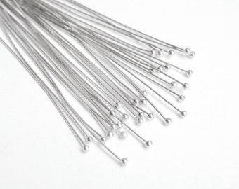 100 Platinum Finish Ball Head Pins 2 inches or 5cm 24 gauge nickel safe brass PRP0-AS