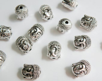 9 Buddha Head 3D focal beads antique silver 11x9x8mm PZN60542