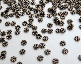100 Antique Bronze Daisy Spacer Beads, Beaded Rondelles 4mm DB05149-4