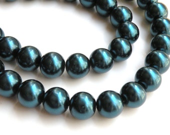 Denim Blue glass pearl beads round 14mm full strand 2042GL