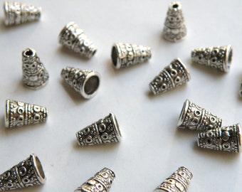 10 Fancy Cone end beads with circle and dot design antique silver 10x7mm 1775BB