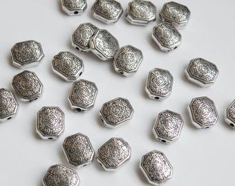 50 Octagon spacer beads Greek Key antique silver acrylic 10x9mm DB01928