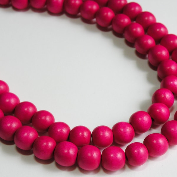Hot Pink Fuchsia wood beads round 9-10mm full strand eco-friendly Cheesewood 1609NB