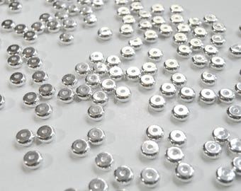 50 round heishi rondelles shiny silver plated nickel free brass metal spacer beads 4x2mm 9325MB