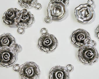 10 Rose flower charms antique silver 17x13mm PLF9318Y