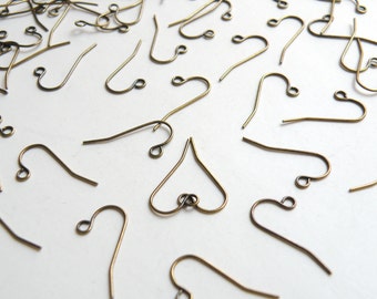 50 Simple French hook earwires antique bronze antique nickel free brass fishhook open loop earrings 11mm A1175FN