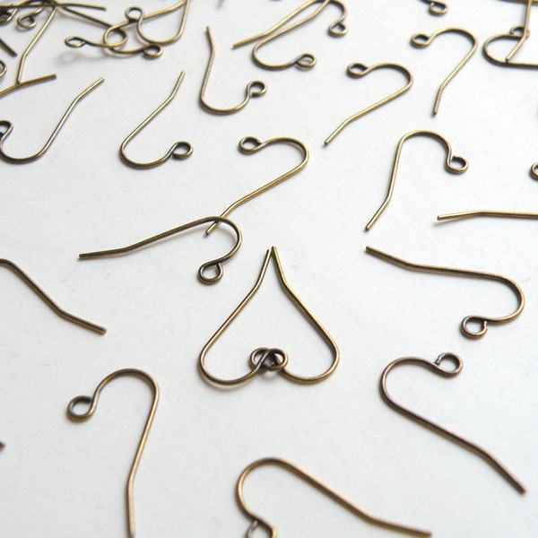 50 Simple French hook earwires antique bronze antique nickel free brass fishhook open loop earrings 11mm A1175FN