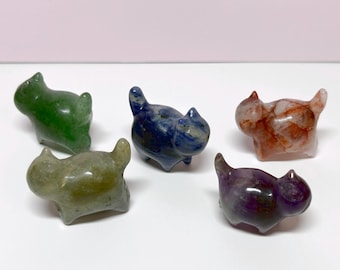Mini Fat Cat Carvings, High Quality Natural Crystal Polished Gemstone, Little Kitten, Cat Lovers Gift, Stocking Stuffer, You Pick FN-MFCC