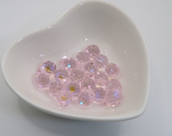 Pink AB Crystal Ball Faceted Briolettes, Tiny Rainbow Teardrop K9 Sun Catcher Prisms, 10 pcs, 8x10mm TAV20382-PILAB