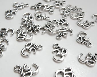 10 Om Ohm Aum Charms yoga zen meditation antique silver 16x11mm DB14045