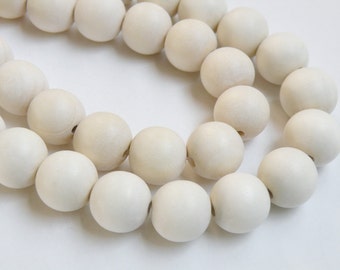 White wood beads round 19-20mm full strand eco-friendly off-white Cheesewood 1294NB