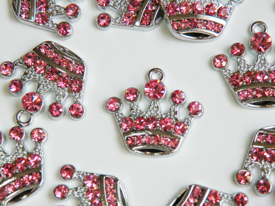 5 Pink Rhinestone Royal Crown Charms Antique Silver 20x21mm DB29101 Etsy