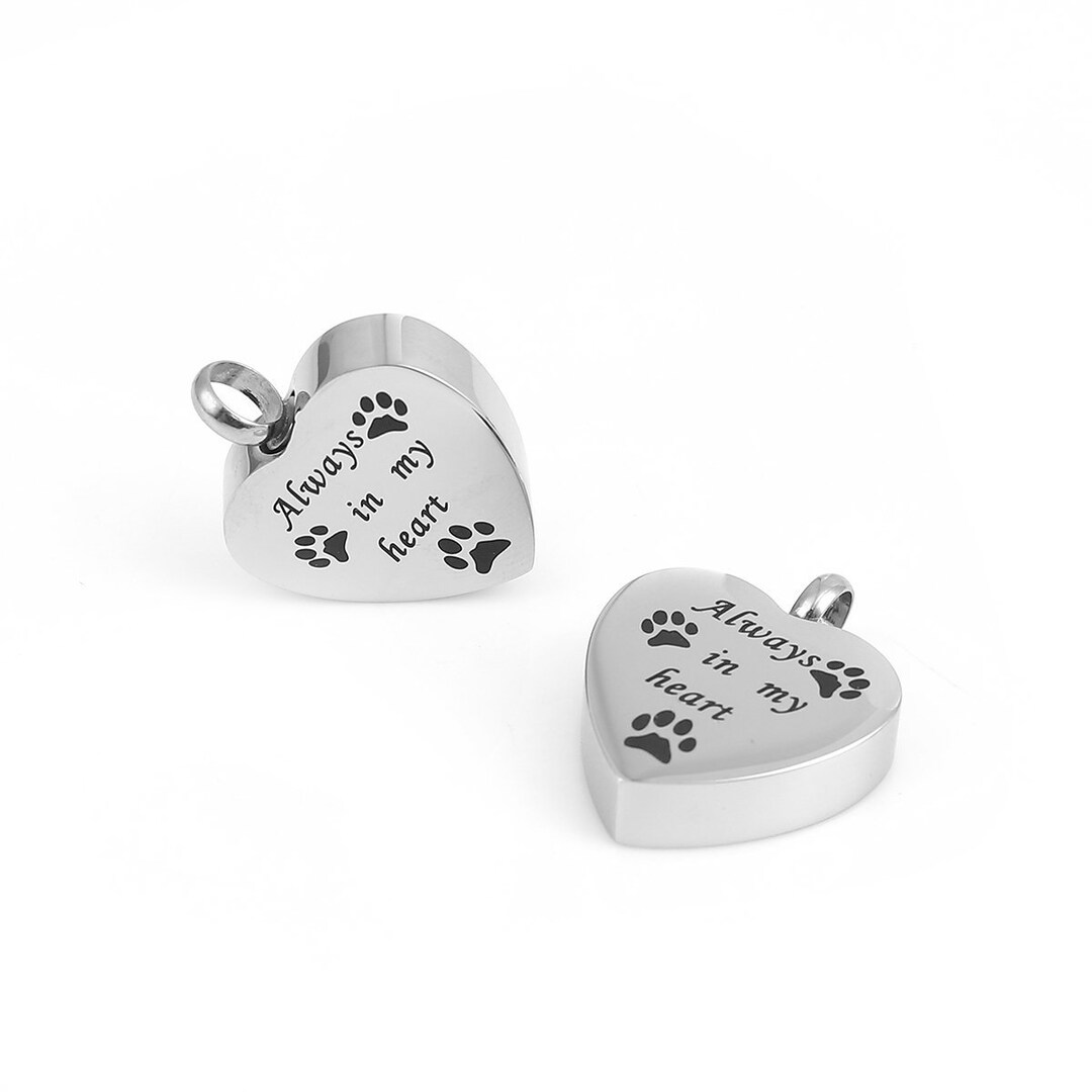 Heart Cremation Urn Pendant With Paw Prints and Always in My Heart 316L ...