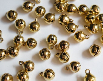 25 Gold Bells Christmas Jingle Bells round charms shiny gold Wedding 10x7.5mm DB02743