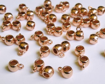 20 Rose Gold Tube Hanger Bails with large 3.8mm hole smooth European charm beads with 2mm loop 10x7x5mm DB72642