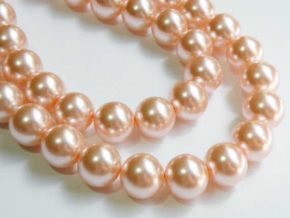 Peachy Pink glass pearl beads round 16mm full strand 2020GL Peachy Pink glass pearl beads round 16mm full strand 2020GL