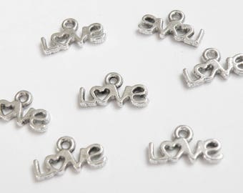20 Tiny Love Heart charms antique silver 6.5x12mm PLFH20146Y