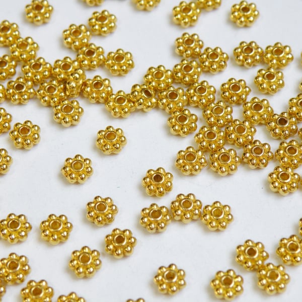 100 Daisy Spacer Beads thick beaded rondelle gold 5mm DB59086