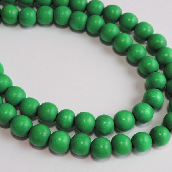 Kelly Green wood beads round 9-10mm full strand eco-friendly Cheesewood 1876NB