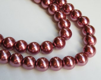 Dark Dusty Rose Mauve glass pearl beads round 10mm full strand 1736GL