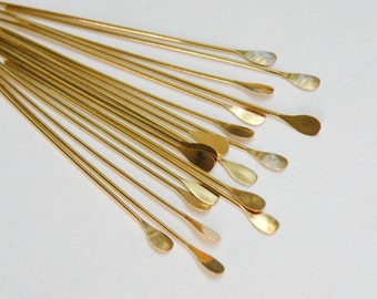 50 Head Pins with oval paddle head 2" gold plated brass 22 gauge A5552FN